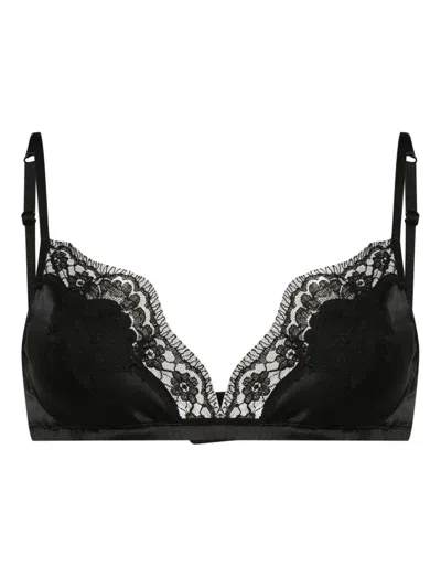 Dolce & Gabbana Soft-cup Satin Bra With Lace Detailing Clothing In Black