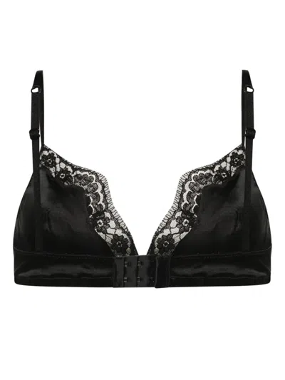 Dolce & Gabbana Soft-cup Satin Bra With Lace Detailing Clothing In Black