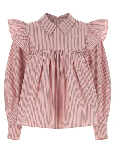 Ganni Striped Blouse Shirt And Blouse Pink In Pink