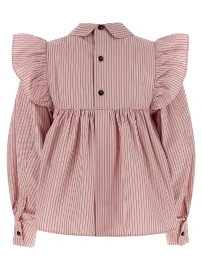 Ganni Striped Blouse Shirt And Blouse Pink In Pink