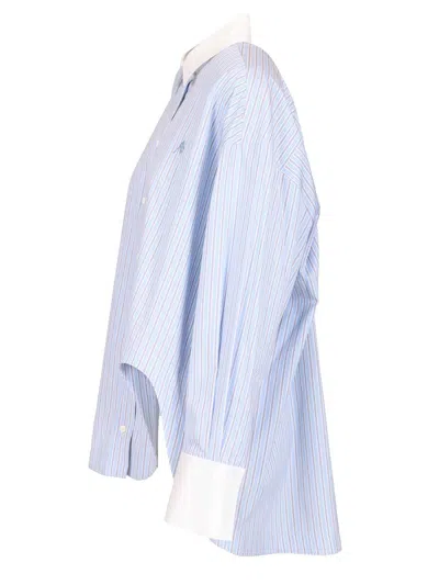Attico Striped Cotton Shirt Shirts Light Blue In White
