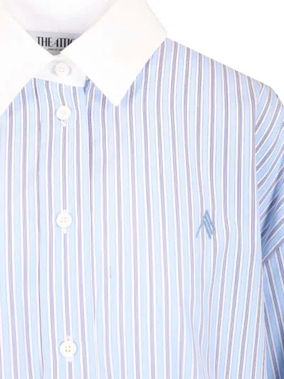 Attico Striped Cotton Shirt Shirts Light Blue In White