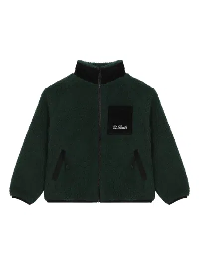 Mc2 Saint Barth Keystone Green Jacket With Rear Snoopy Print In Eco-shearling Boy In Green