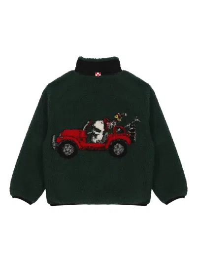 Mc2 Saint Barth Keystone Green Jacket With Rear Snoopy Print In Eco-shearling Boy In Green