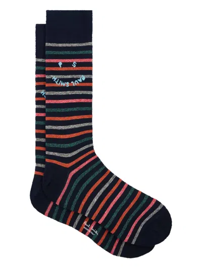 Paul Smith Happy Stripe Logo Socks In Multi