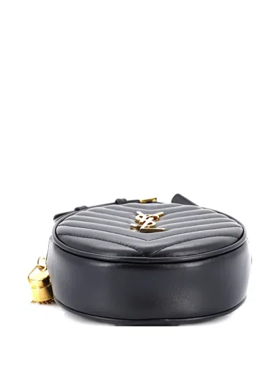 Pre-owned Saint Laurent Vinyle Round Matelasse Chevron Leather Baby Belt Bag In Black