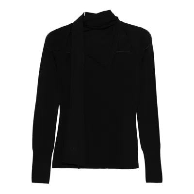 Mark Kenly Domino Tan Scarf-detail Sweater In Black