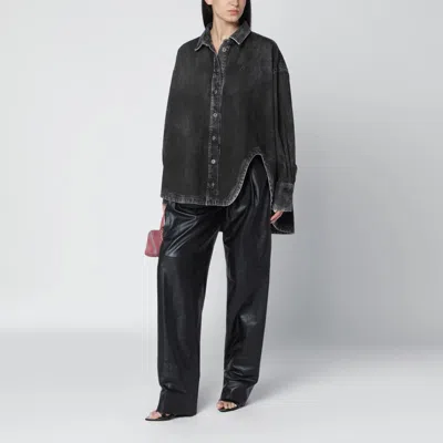 Attico Washed Denim Shirt Collared Long Sleeves In Black