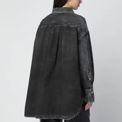 Attico Washed Denim Shirt Collared Long Sleeves In Black