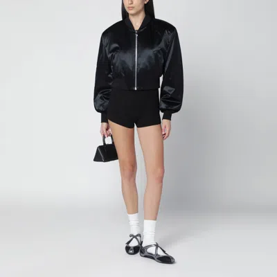 Attico Shiny Cropped Bomber Jacket Satin Ribbed In Black
