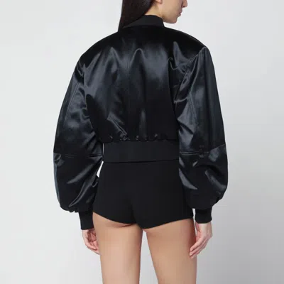 Attico Shiny Cropped Bomber Jacket Satin Ribbed In Black