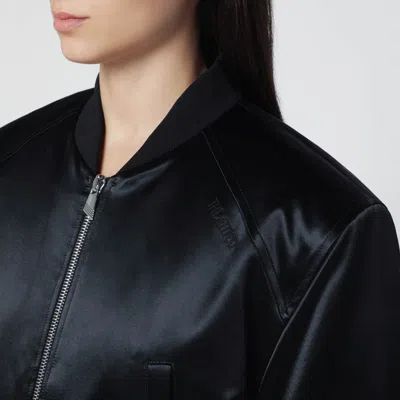 Attico Shiny Cropped Bomber Jacket Satin Ribbed In Black