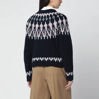 Loewe Stretch Wool Blend Sweater With Patterned Design In Blue