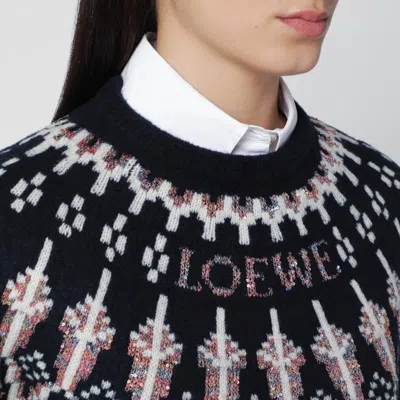 Loewe Stretch Wool Blend Sweater With Patterned Design In Blue