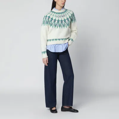 Loewe Stretch Wool Blend Cropped Sweater Graphic In White