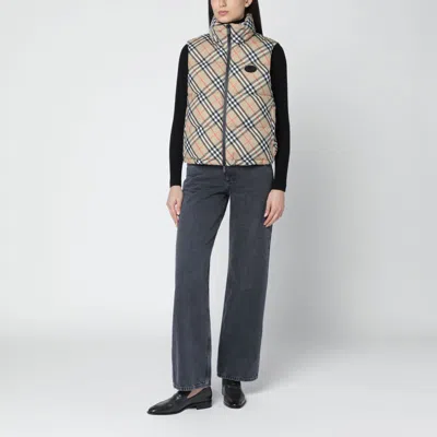 Burberry Check-pattern Padded Gilet With Zip In Sand