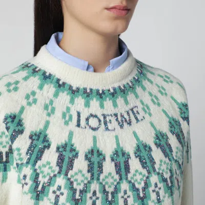 Loewe Stretch Wool Blend Cropped Sweater Graphic In White