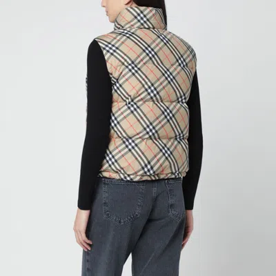 Burberry Check-pattern Padded Gilet With Zip In Sand
