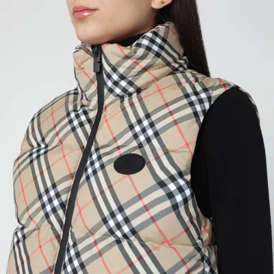 Burberry Check-pattern Padded Gilet With Zip In Sand