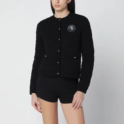 Moncler Black Virgin Wool-blend Cardigan In Black