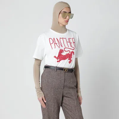Valentino Panther Graphic Crew Neck T-shirt Short Sleeves In White