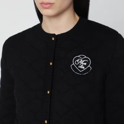 Moncler Black Virgin Wool-blend Cardigan In Black