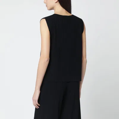 Weekend Max Mara Black Sleeveless Plissé-knit Tank Top In Black