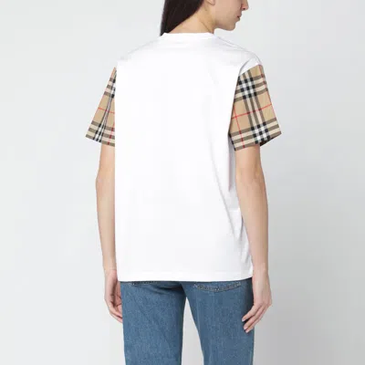 Burberry White T-shirt With Check-pattern Sleeves In White