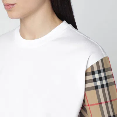 Burberry White T-shirt With Check-pattern Sleeves In White