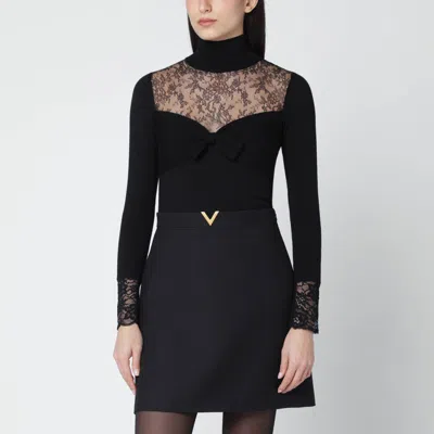 Valentino Black Top With Lace Inserts In Black