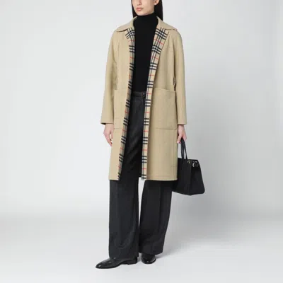 Burberry Sand Reversible Wool Coat In Sand