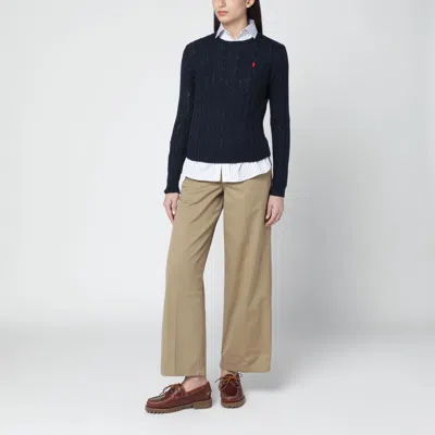 Polo Ralph Lauren Classic Cable Knit Sweater With Round Neckline And Ribbed Trim In Blue