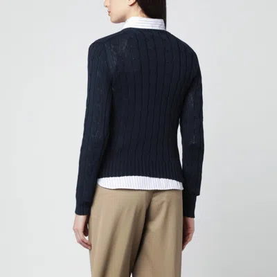 Polo Ralph Lauren Classic Cable Knit Sweater With Round Neckline And Ribbed Trim In Blue