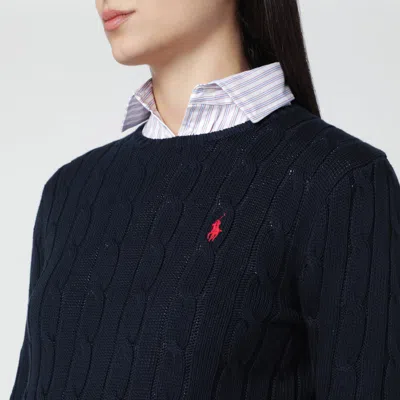 Polo Ralph Lauren Classic Cable Knit Sweater With Round Neckline And Ribbed Trim In Blue