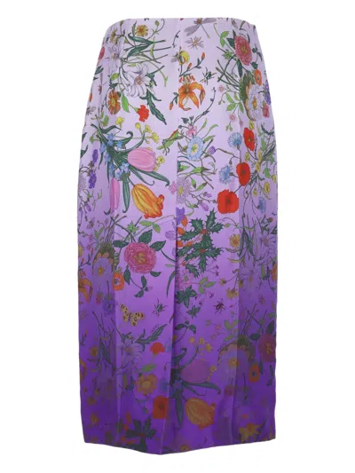 Gucci Printed Silk Twill Skirt In Purple