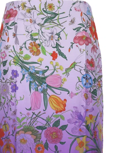 Gucci Printed Silk Twill Skirt In Purple