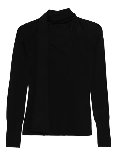 Mark Kenly Domino Tan Scarf-detail Sweater In Black