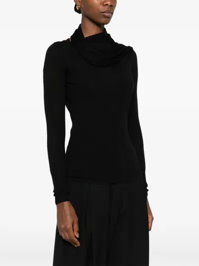 Mark Kenly Domino Tan Scarf-detail Sweater In Black