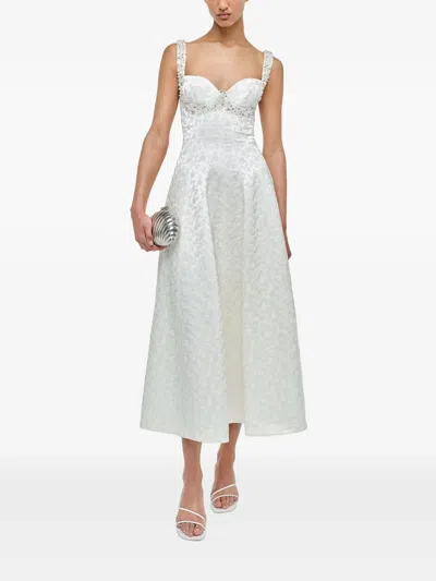 Simkhai Charlotte Embellished Pleated Satin-jacquard Midi Dress In White
