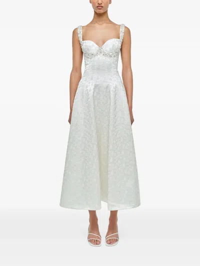 Simkhai Charlotte Embellished Pleated Satin-jacquard Midi Dress In White