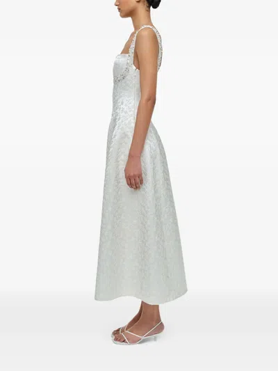 Simkhai Charlotte Embellished Pleated Satin-jacquard Midi Dress In White