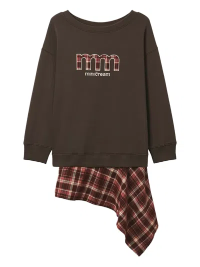 Mini Cream Plaid Sweatshirt In Brown