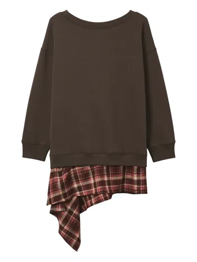 Mini Cream Plaid Sweatshirt In Brown
