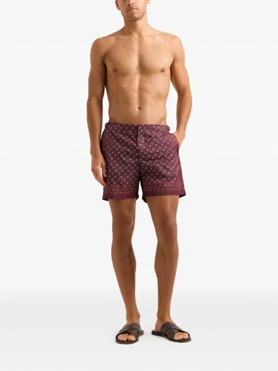 Orlebar Brown Bulldog Printed Swim Shorts In Red
