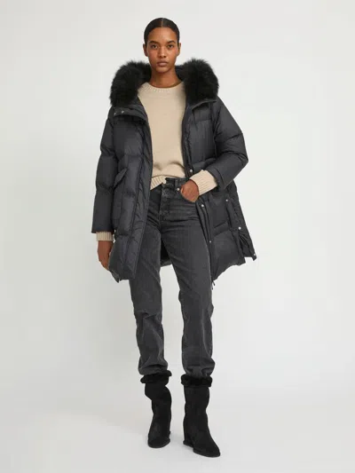 Yves Salomon Army Collection Long Down Raglan Jacket In Black