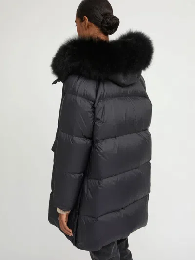 Yves Salomon Army Collection Long Down Raglan Jacket In Black