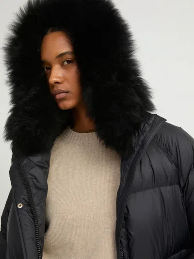 Yves Salomon Army Collection Long Down Raglan Jacket In Black