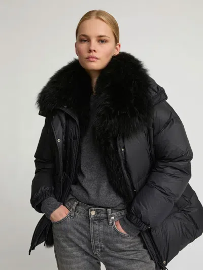 Yves Salomon Army Collection Mid Length Down Jacket In Black