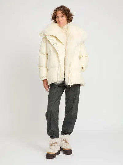 Yves Salomon Army Collection Mid Length Down Jacket In Neutral