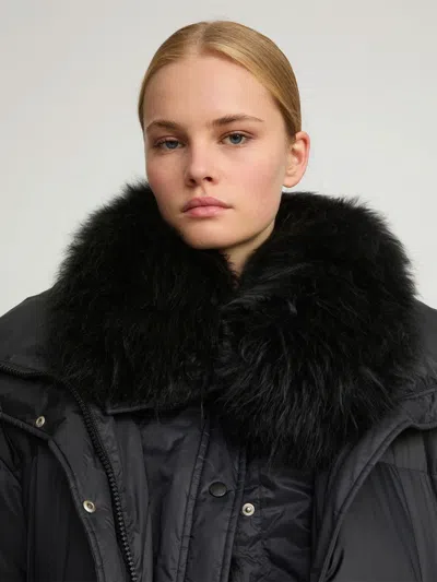 Yves Salomon Army Collection Mid Length Down Jacket In Black